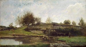 Charles-Francois Daubigny - The Lock at Optevoz, 1855
