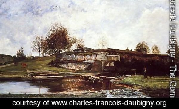 Charles-Francois Daubigny - Sluice in the Optevoz Valley