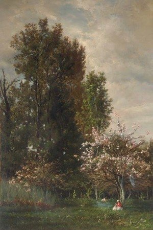 Charles-Francois Daubigny - A Figure seated beneath a Cherry Tree