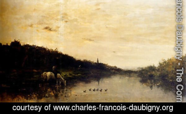 Charles-Francois Daubigny - Chevaux Au Bord De L'Oise