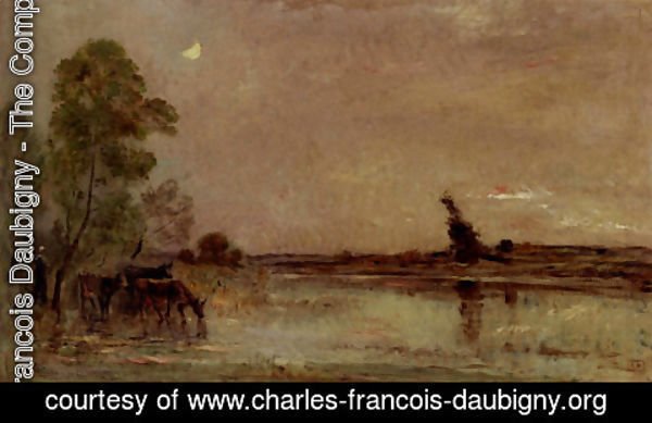 Charles-Francois Daubigny - L'Abreuvoir, Effet De Lune