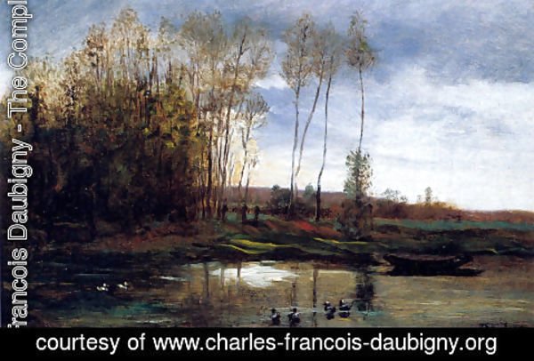 Charles-Francois Daubigny - Riviere Avec Six Canards