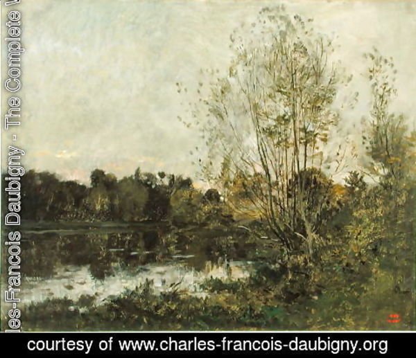 Charles-Francois Daubigny - A Lake in the Woods at Dusk, c.1865