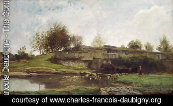 Charles-Francois Daubigny - The Lock at Optevoz, 1855