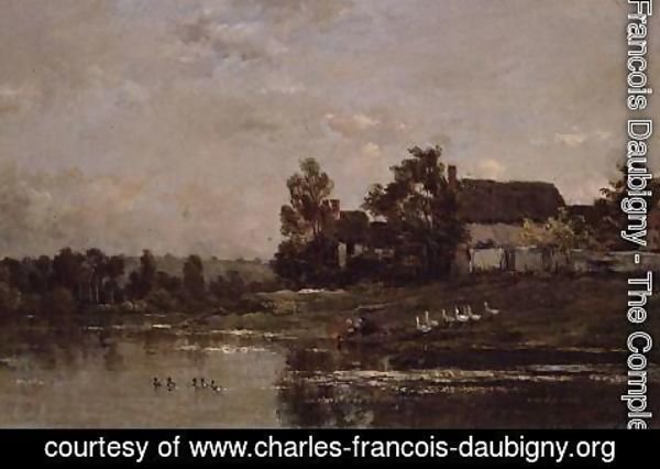 Charles-Francois Daubigny - The Banks of the Seine at Portejoie, 1871