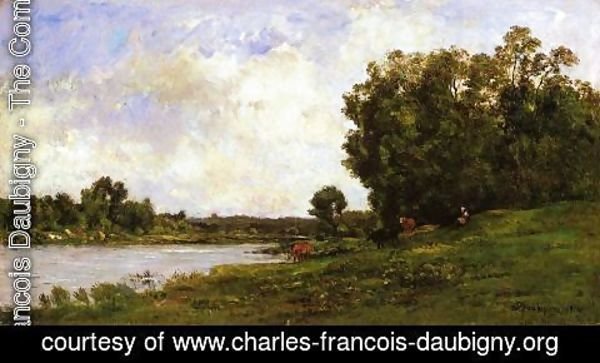 Cattle on the Bank of the River by Charles-Francois Daubigny | Oil ...