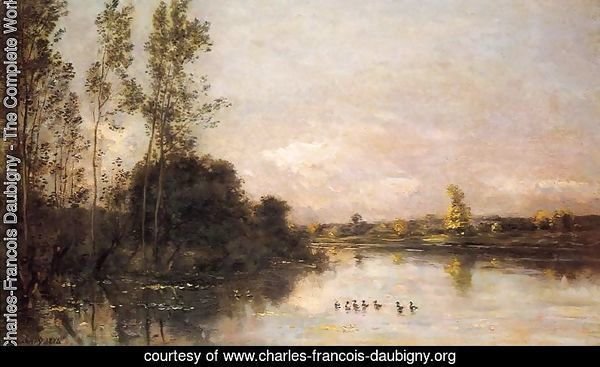 Ducklings in a River Landscape