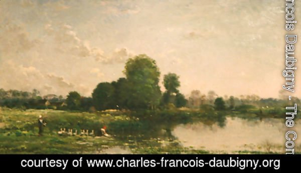 Charles-Francois Daubigny - Riverbank with Fowl