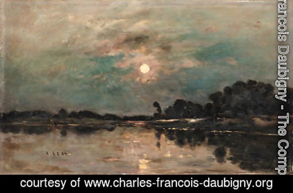 Charles-Francois Daubigny - Bord de riviere au clair de lune