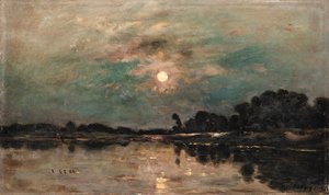 Charles-Francois Daubigny - Bord de riviere au clair de lune