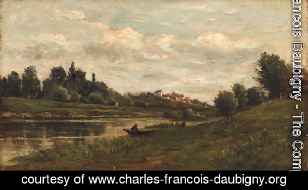 Charles-Francois Daubigny - Pecheur au bord de la riviere