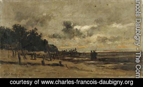 Charles-Francois Daubigny - Le brise-lame, a Villerville, a maree basse