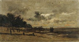 Charles-Francois Daubigny - Le brise-lame, a Villerville, a maree basse