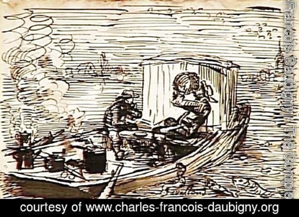 Charles-Francois Daubigny - The dinner in boat