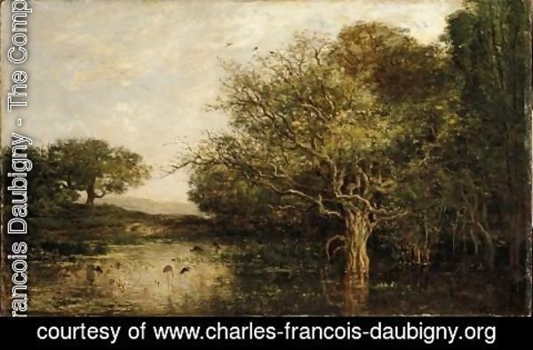 Charles-Francois Daubigny - The pond with a herons
