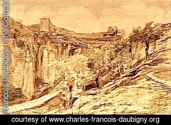 Charles-Francois Daubigny - Landscape trees on the slope of a ravine